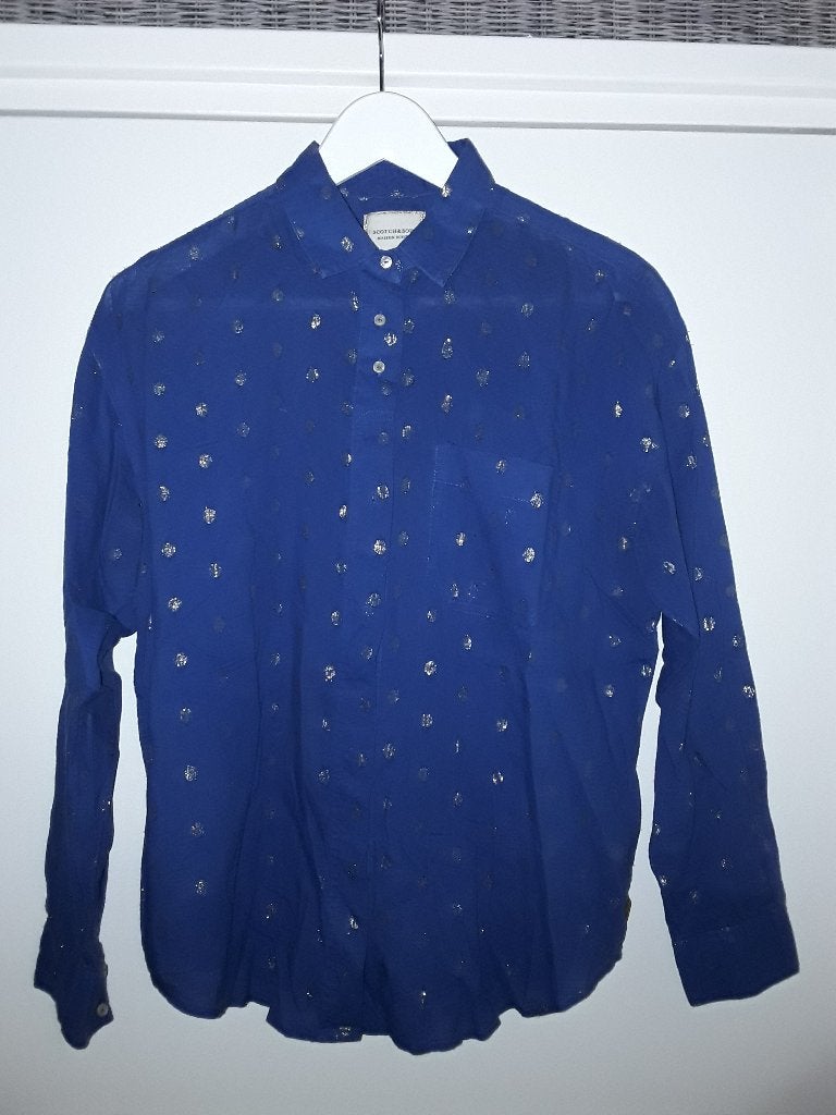 Scotch & Soda Blauwe Blouse Met Zilverkleurige Stippen Mt XS, Blauw, Scotch & Soda, Ophalen of Verzenden, Zo goed als nieuw