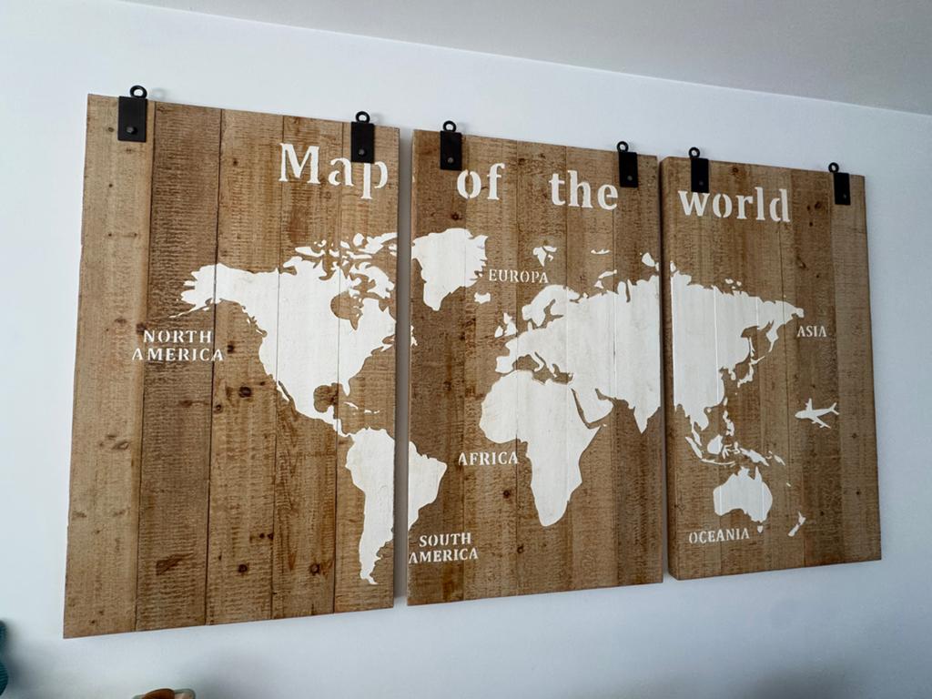 Houten Wereldkaart Wandpanelen - Set van 3, Ophalen, Industrieel, Hout, Zo goed als nieuw