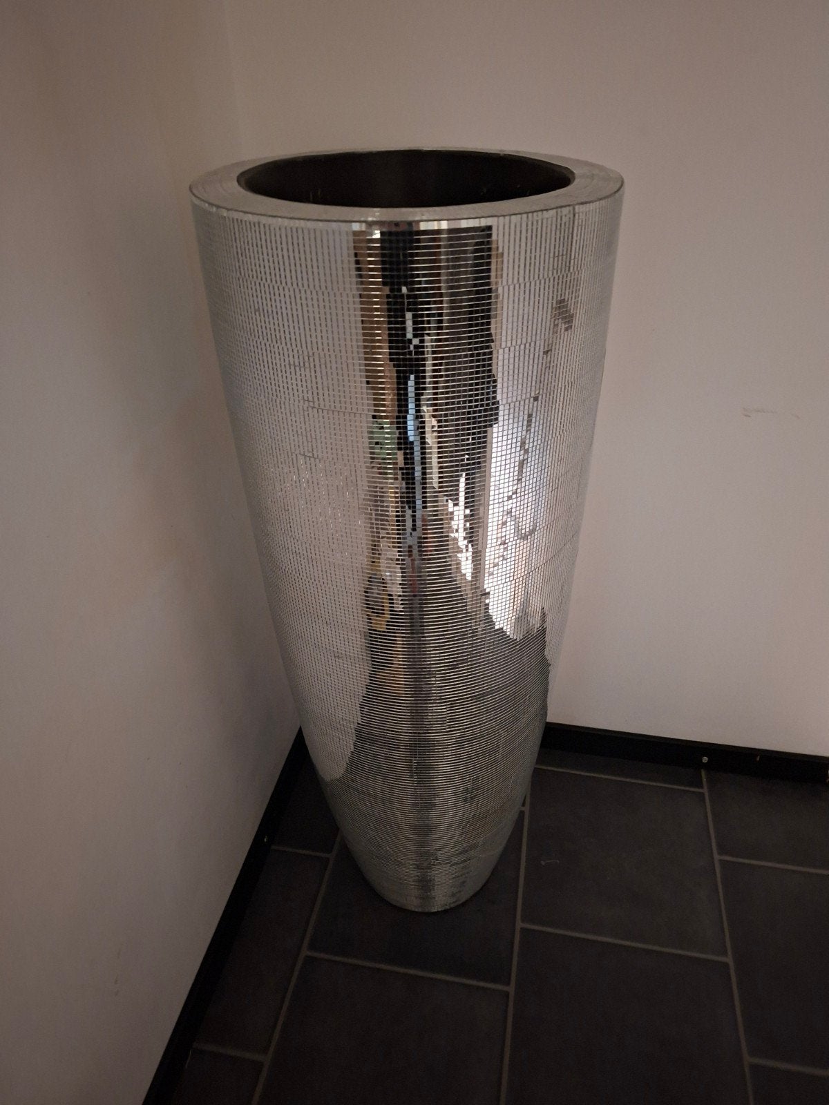 XXL Vaas met Spiegelglas - 106 cm hoog, Ophalen, Met patroon/structuur, Zilver, Glas