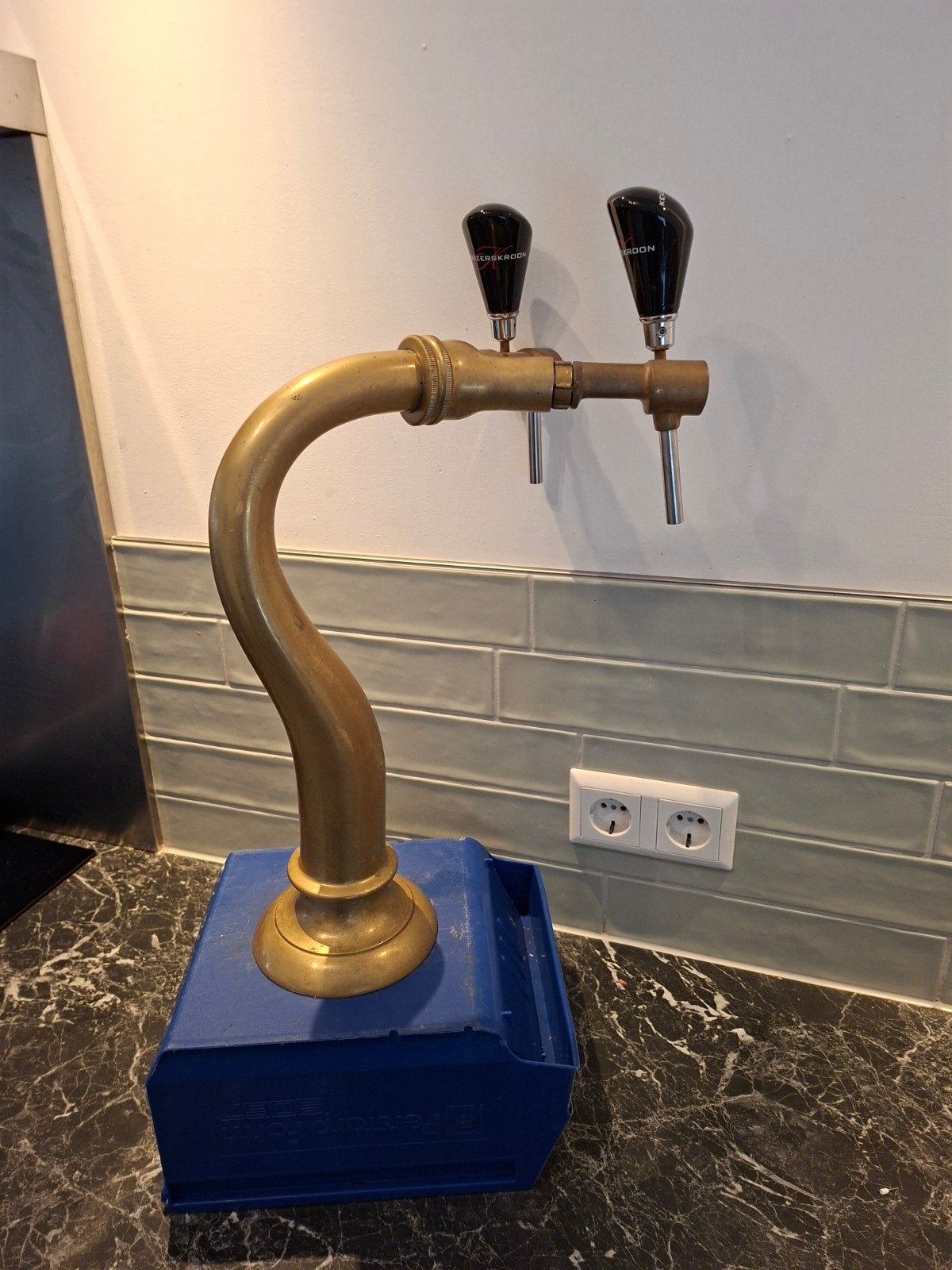 tapzuil biertap bierkraan bierzuil dubbele ossenhoorn messin, Ophalen of Verzenden, Gebruikt, Overige merken