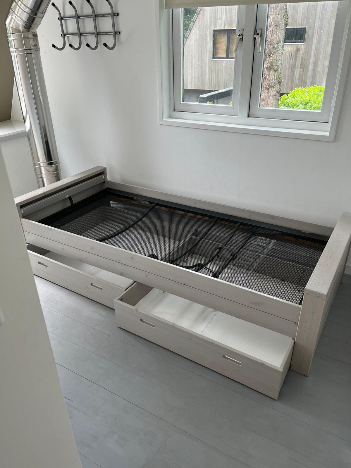 Hoogslaper en laag bed, Ophalen, 90 cm, Eenpersoons, Wit