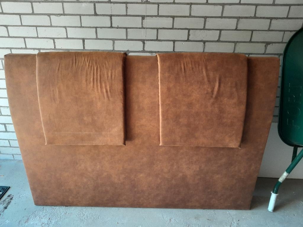 Bedhoofd cognac, Ophalen, Gebruikt, Bruin, Tweepersoons