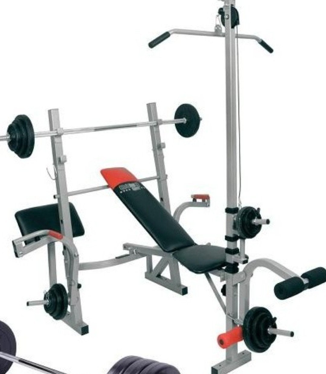 Multifunctioneel Fitness Bankje met Stang en 20kg Gewicht, Sport en Fitness, Ophalen, Benen, Krachtstation