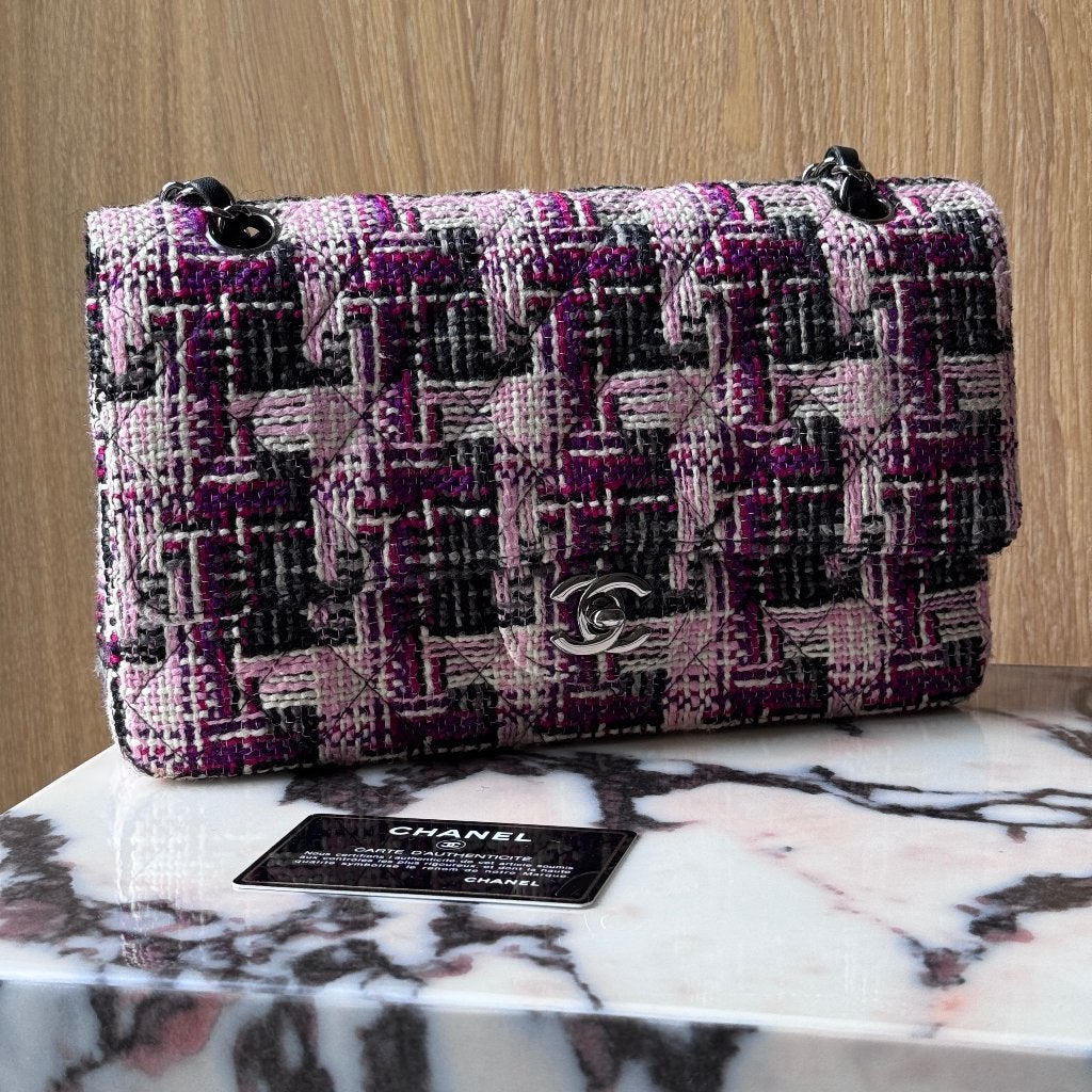 Chanel classic double flap tweed boucle tas 11.12 ruthenium