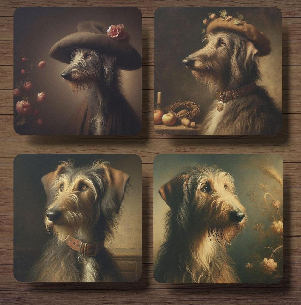 Deerhound Rembrandt stijl onderzetters met houder, Ophalen of Verzenden, Nieuw