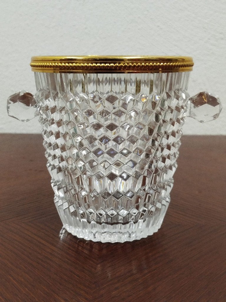 Vintage Hollywood Regency IJsemmer, Flessenkoeler, Glas, Goud, Ophalen of Verzenden
