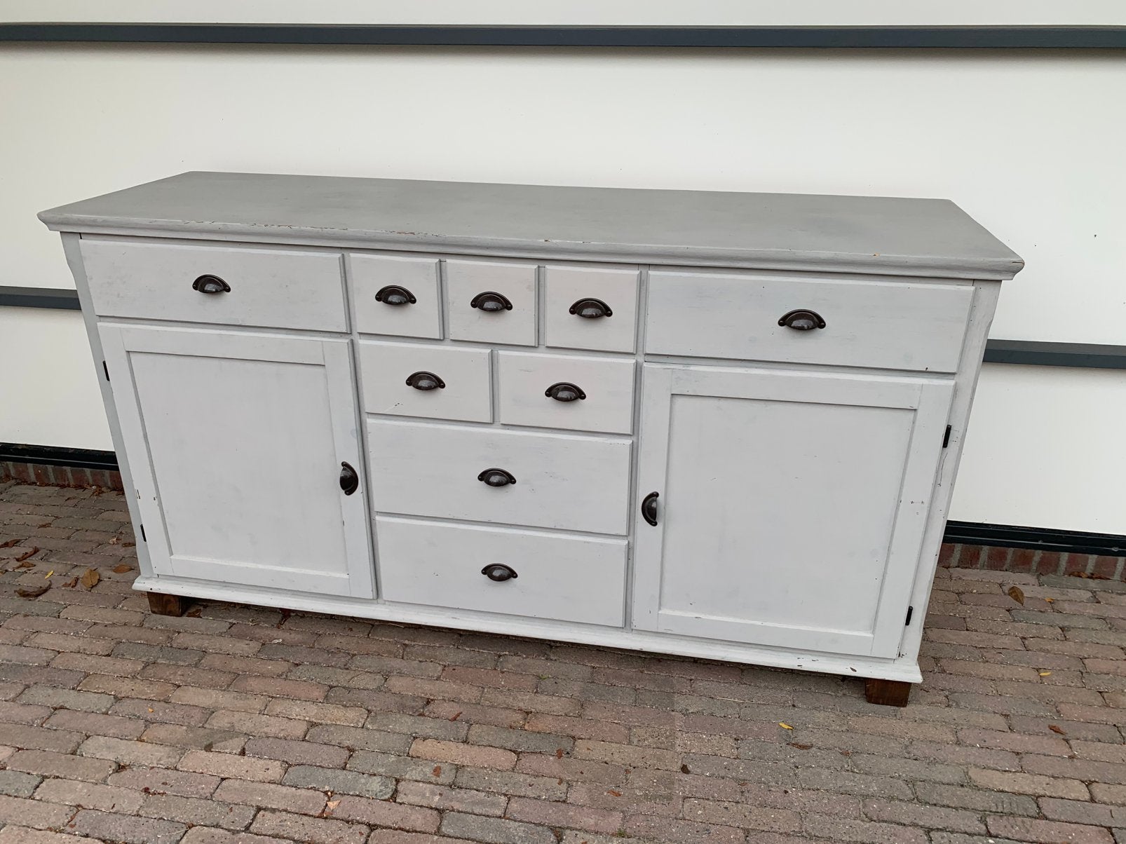 Grijs dressoir, lage kast, Huis en Inrichting, Ophalen, Gebruikt, 150 tot 200 cm, Met lade(s)