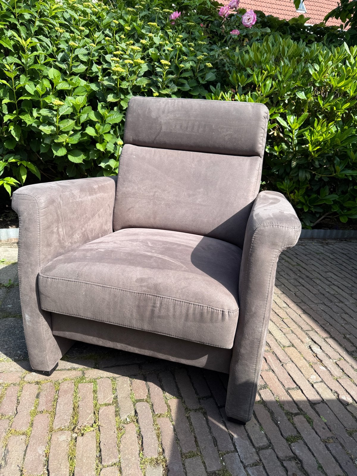 comfortabele bruin/taupe fauteuil, Ophalen, 75 tot 100 cm, Stof