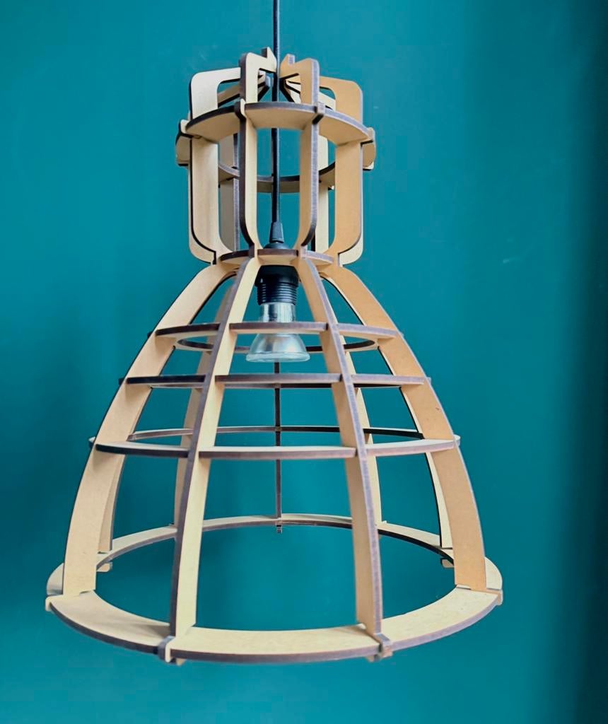 No. 19 Licht Lab MDF industrielamp., Huis en Inrichting, Lampen | Hanglampen, Gebruikt, Minder dan 50 cm, Hout, Ophalen