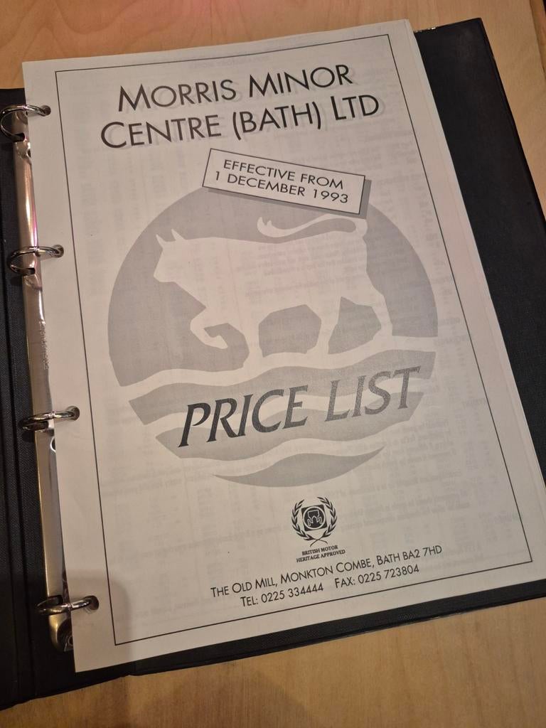 Morris Minor Centre (Bath) Ltd parts / prijslijst 1993, Ophalen of Verzenden, Overige merken