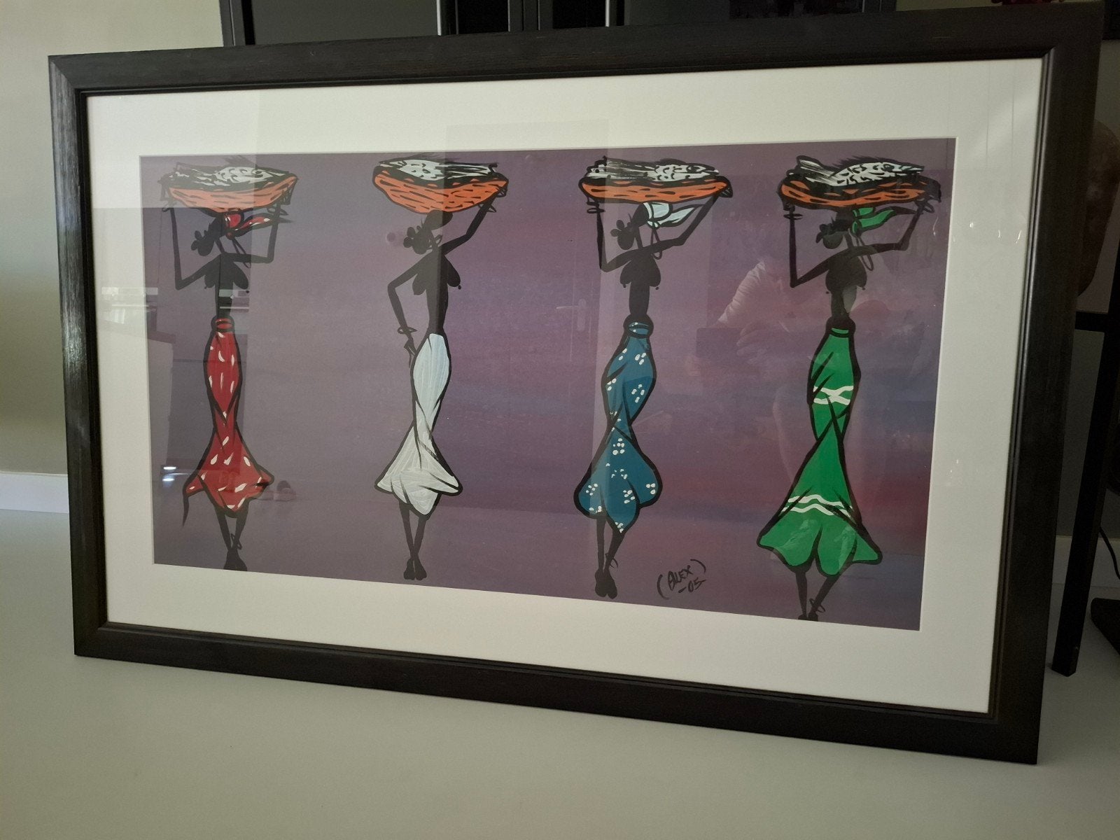 Afrikaans schilderij van vrouwen met manden op hoofd, Ophalen, Schilderij, Afrika, 95 cm