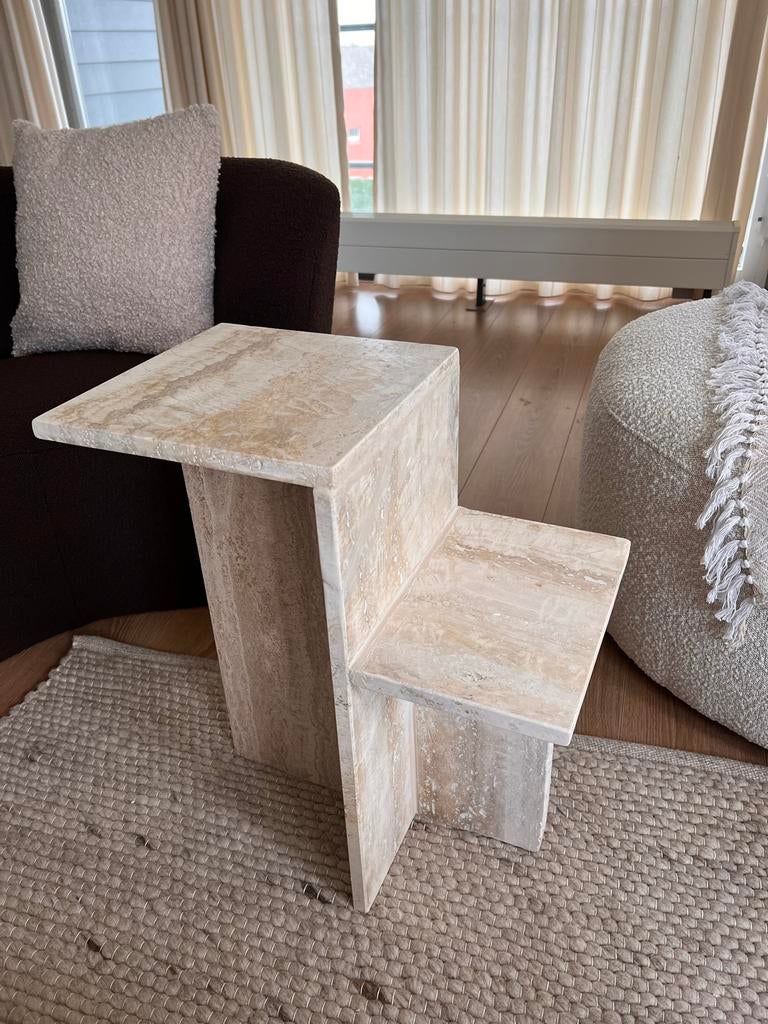Travertin bijzettafel, 45 tot 60 cm, Overige materialen, Minder dan 55 cm, Gebruikt