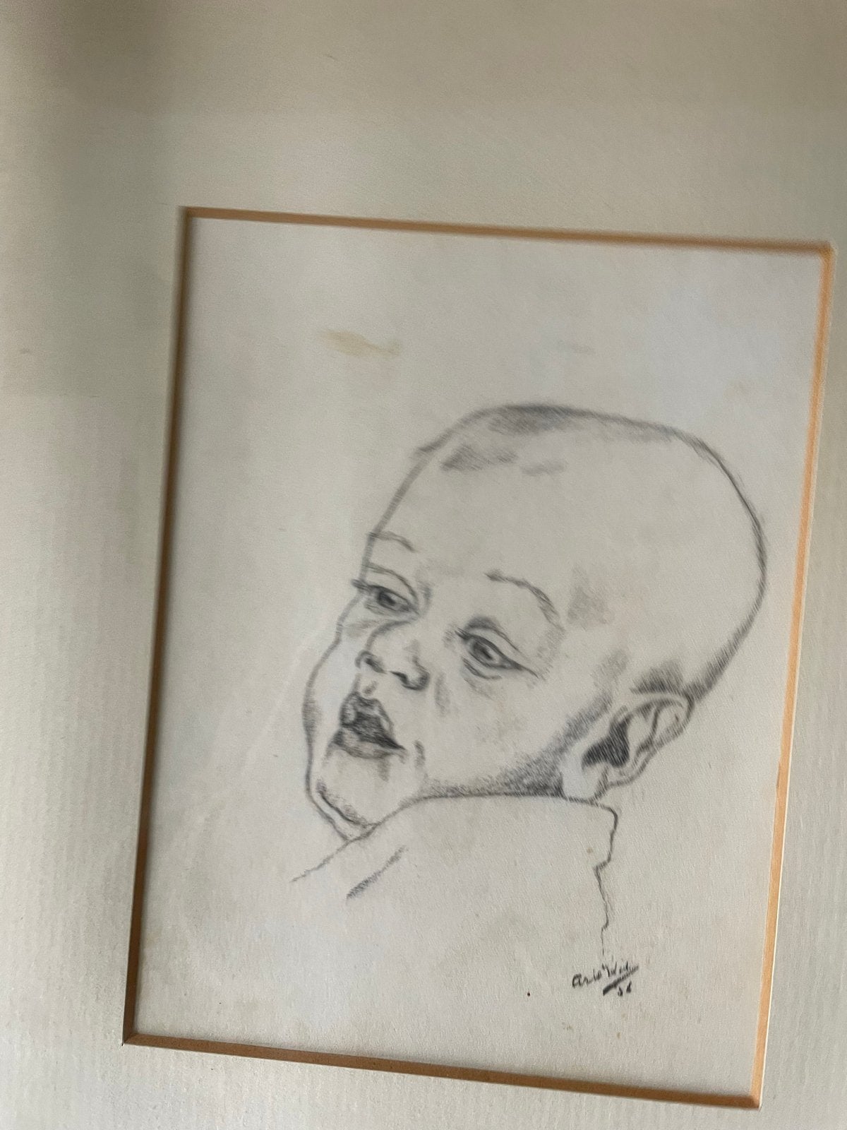 Foto 2 van Unieke gesigneerde tekening Arie Kater (1936) - Babyportret