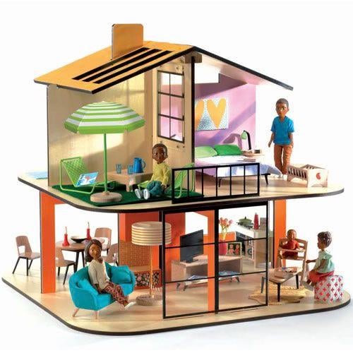 Djeco Poppenhuis Petit Home (DJ07803) met meubels en poppen, Ophalen, Gebruikt, Poppenhuis