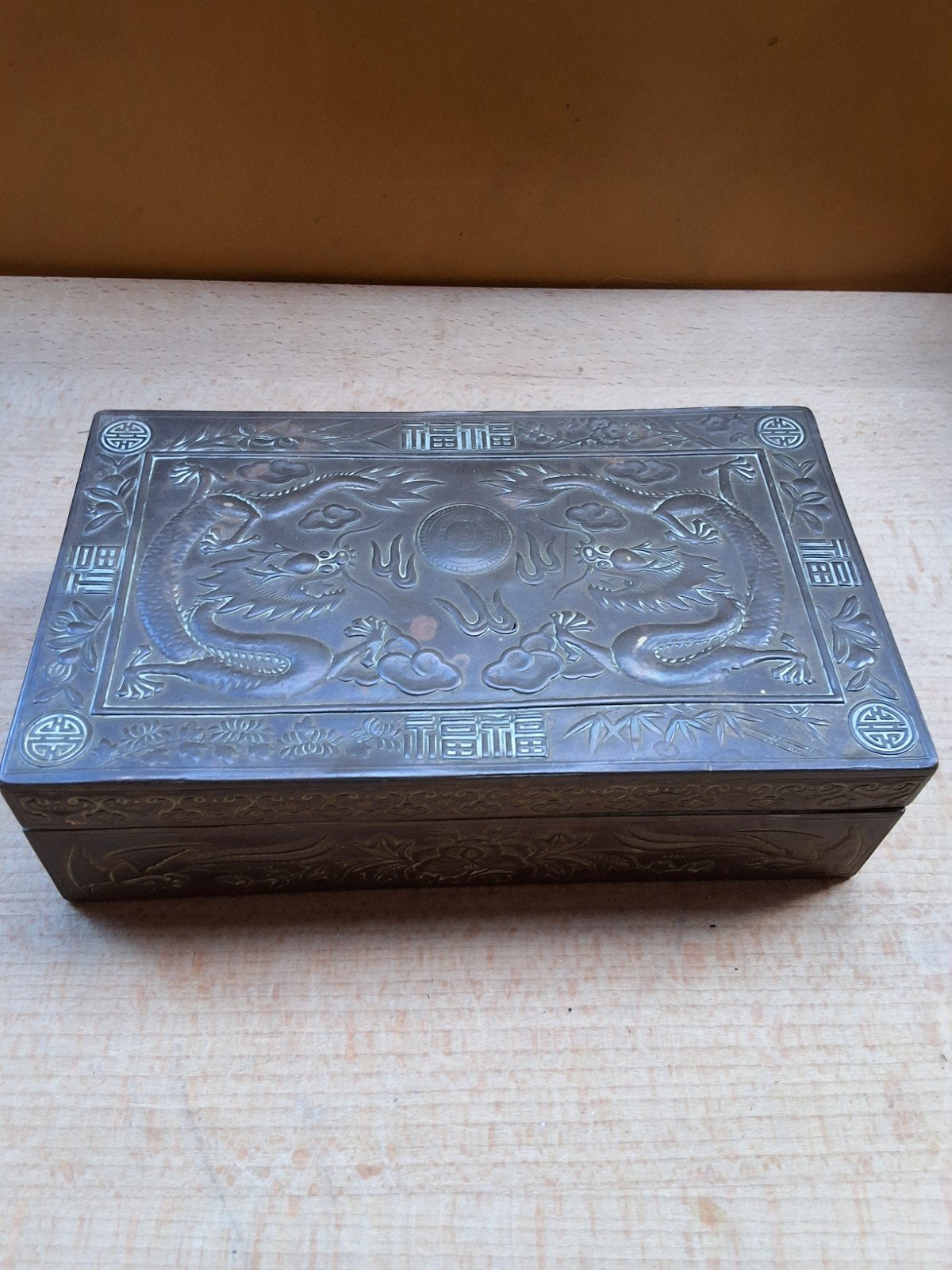 Antiek China brons opberg doos trinket box sieraden enz., Antiek en Kunst, Ophalen of Verzenden