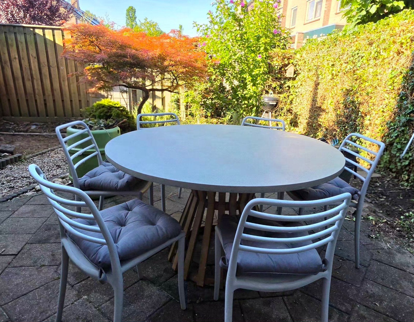 tuintafel tafel tuin rond 135cm beton betonlook japandi, Ophalen, Gebruikt, Rond, Hout
