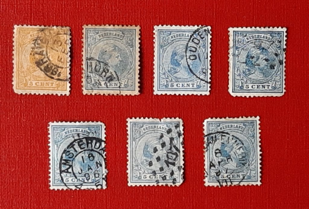 1891 Wilhelmina Hangend haar 7 stuks 1x 3C 6x 5C Gestempeld, Postzegels en Munten, Ophalen, Gestempeld