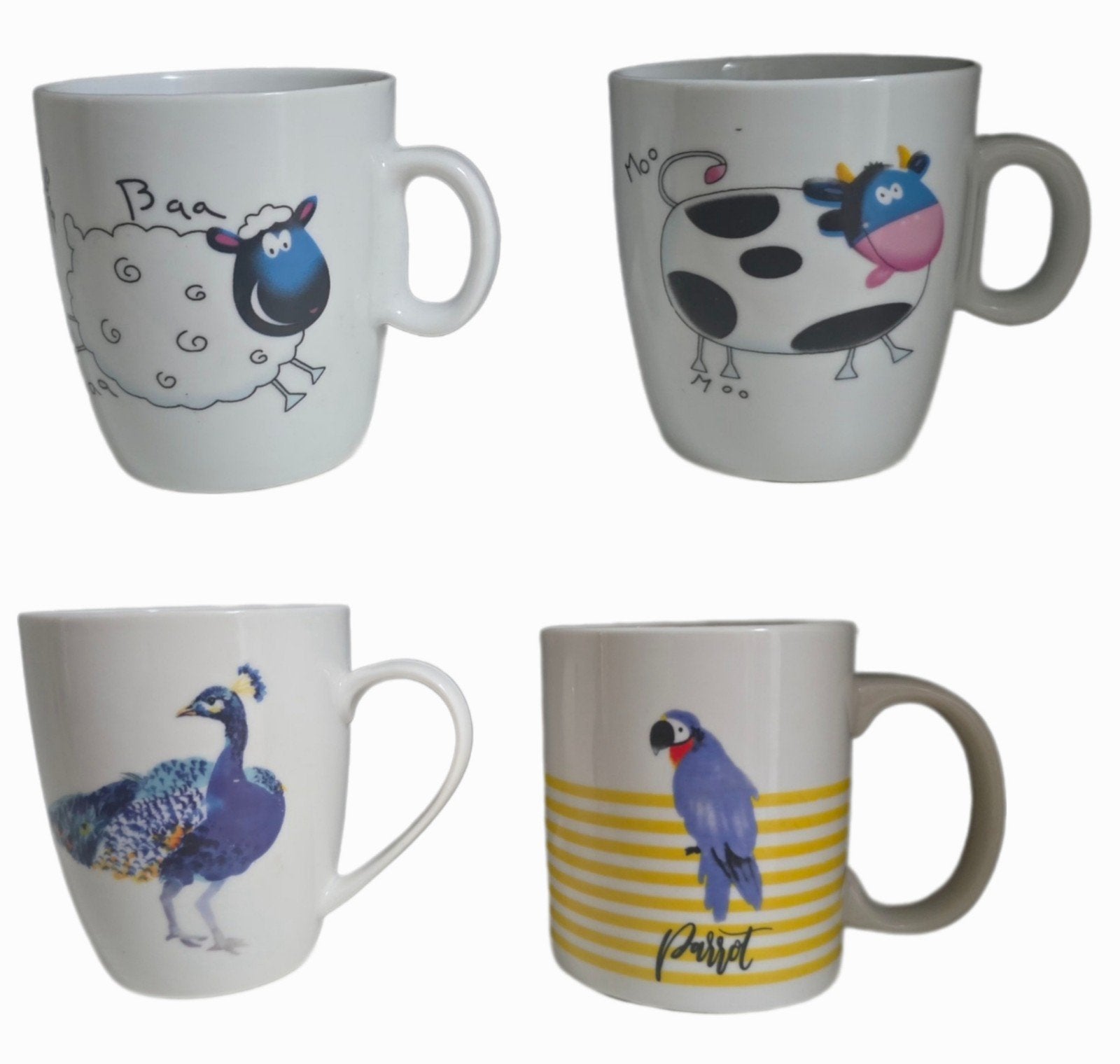 Set van 4 vrolijke mokken met dierenprint, Keramiek, Zo goed als nieuw, Modern, Mok