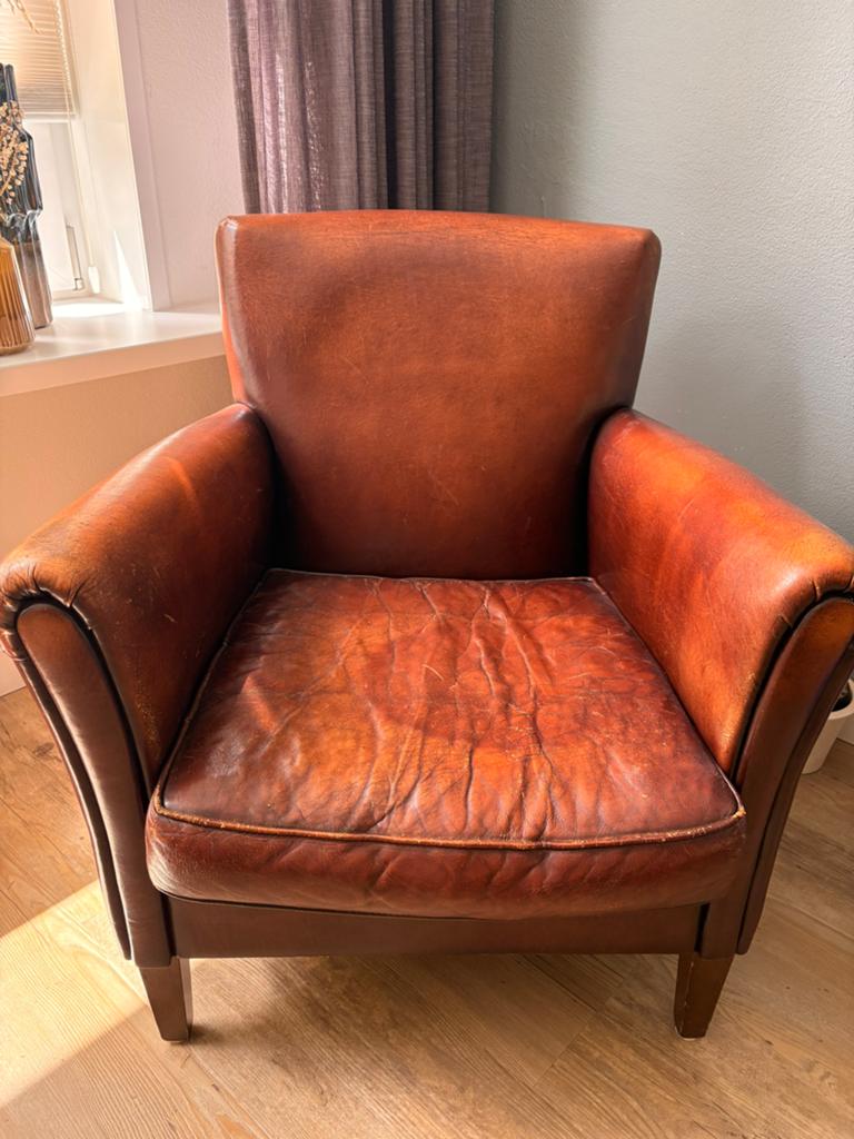 Leren fauteuil, Huis en Inrichting, Fauteuils, Ophalen, Gebruikt, 50 tot 75 cm, Leer