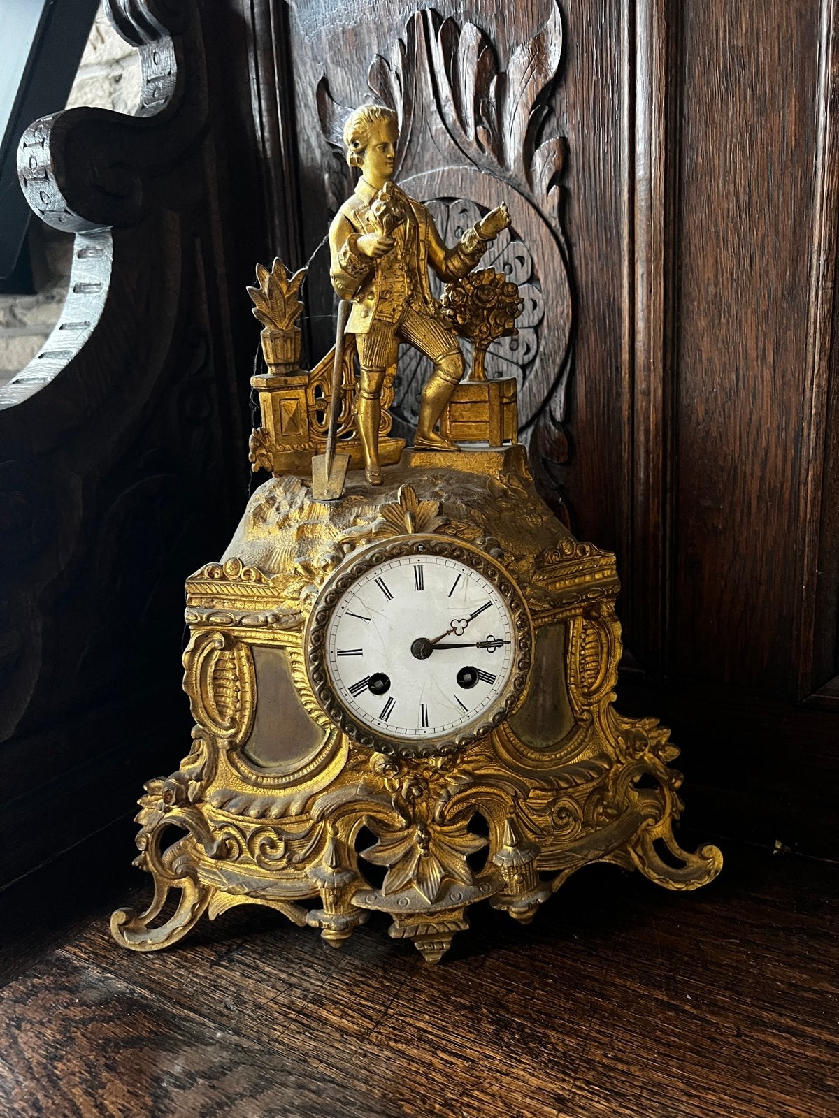 Antieke Franse bronzen pendule met figuur, Antiek en Kunst, Ophalen of Verzenden