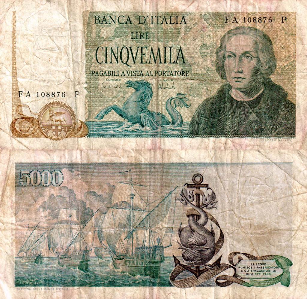 Italië 5000 lire 1973 - VF/F, Postzegels en Munten, Bankbiljetten | Europa | Niet-Eurobiljetten, Verzenden, Italië, Los biljet