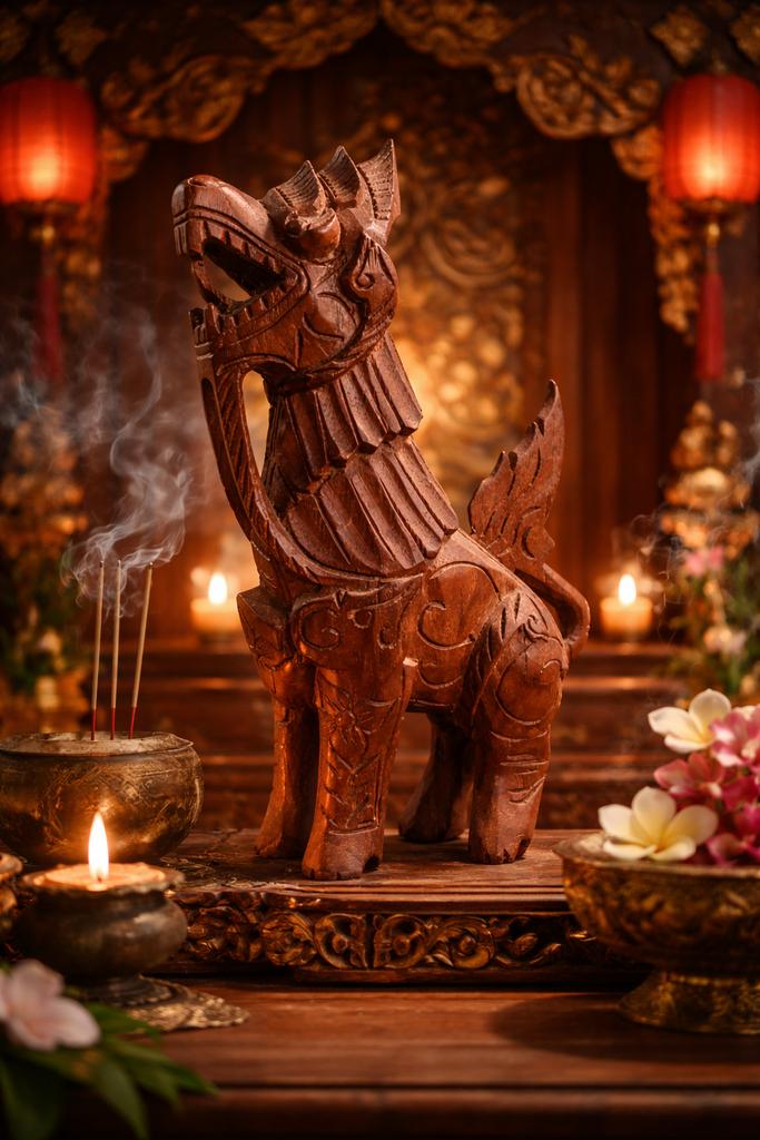 Vintage Handgesneden Houten Balinese Tai Foo Hond Leeuw, Antiek en Kunst, Kunst | Beelden en Houtsnijwerken, Houtsnijwerk, Ophalen of Verzenden