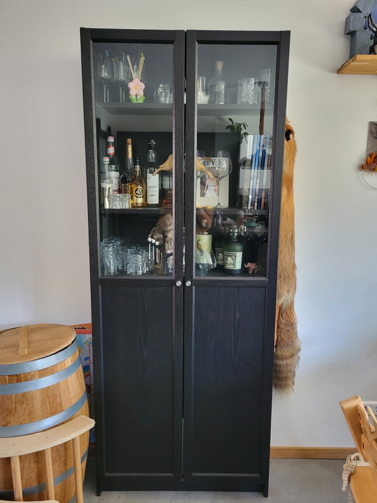 Ikea Billy kast met glazen deuren, zwart, Ophalen, Met deur(en), 200 cm of meer, Overige houtsoorten