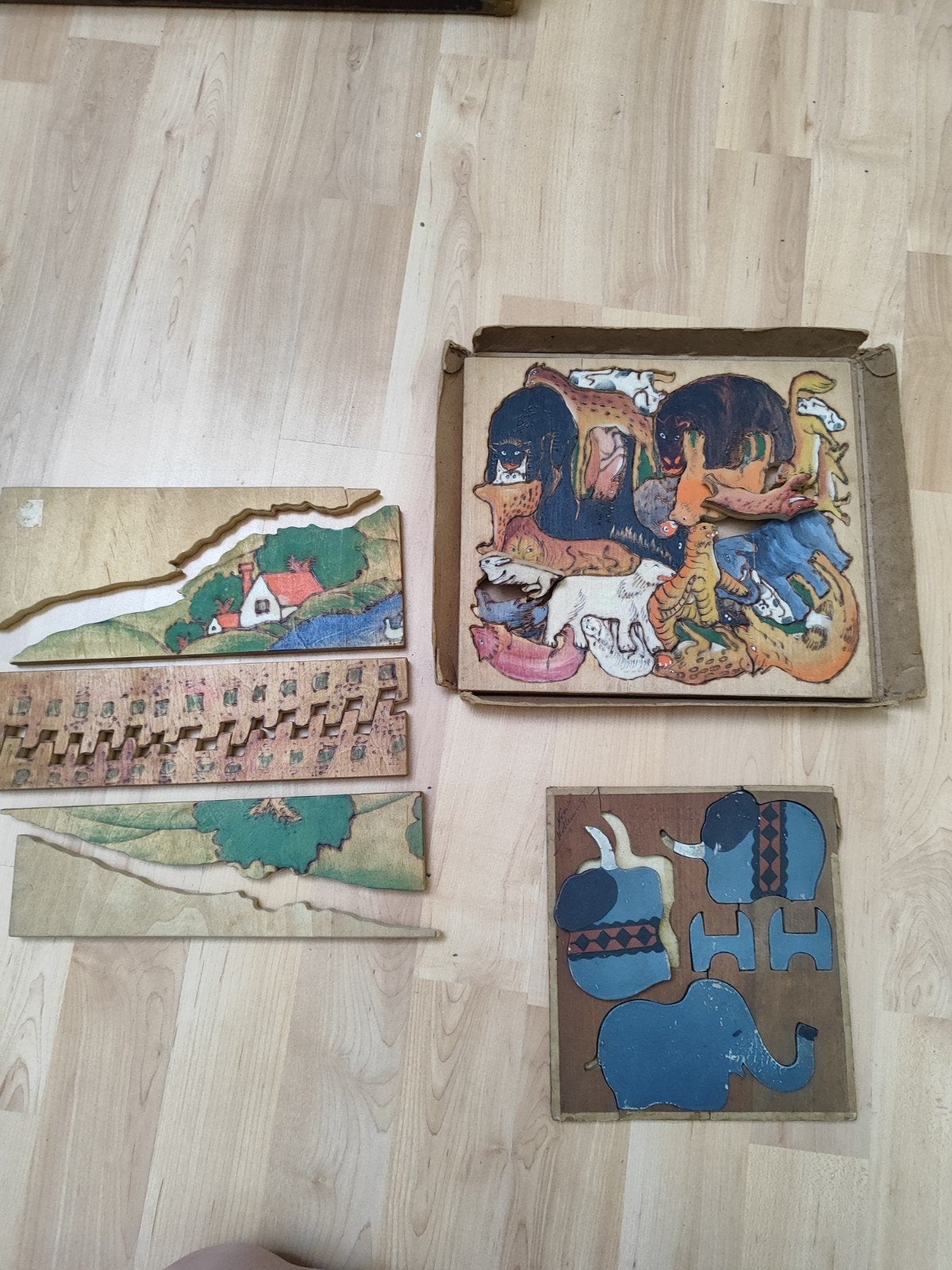 Antieke houten puzzels - Dieren en landschap, Ophalen of Verzenden, 10 tot 50 stukjes, Gebruikt