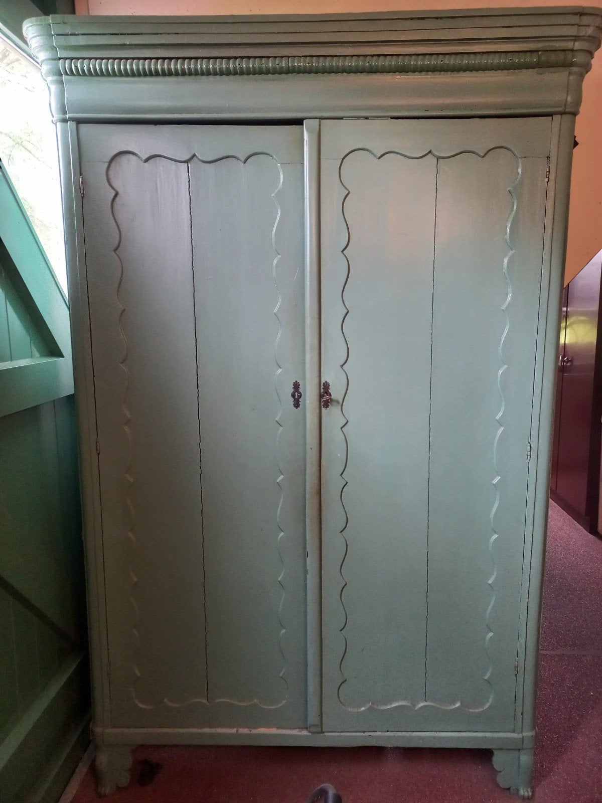 Antieke Biedermeier kast - Groen geverfd, Antiek en Kunst, Antiek | Meubels | Kasten, Ophalen of Verzenden