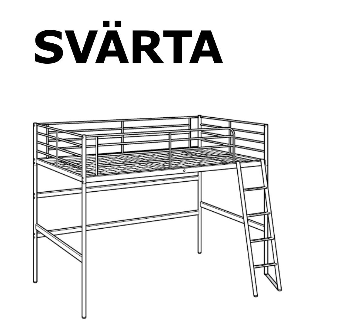 IKEA SVÄRTA Hoogslaper met bureau, Ophalen, Gebruikt, Eenpersoons, 200 cm