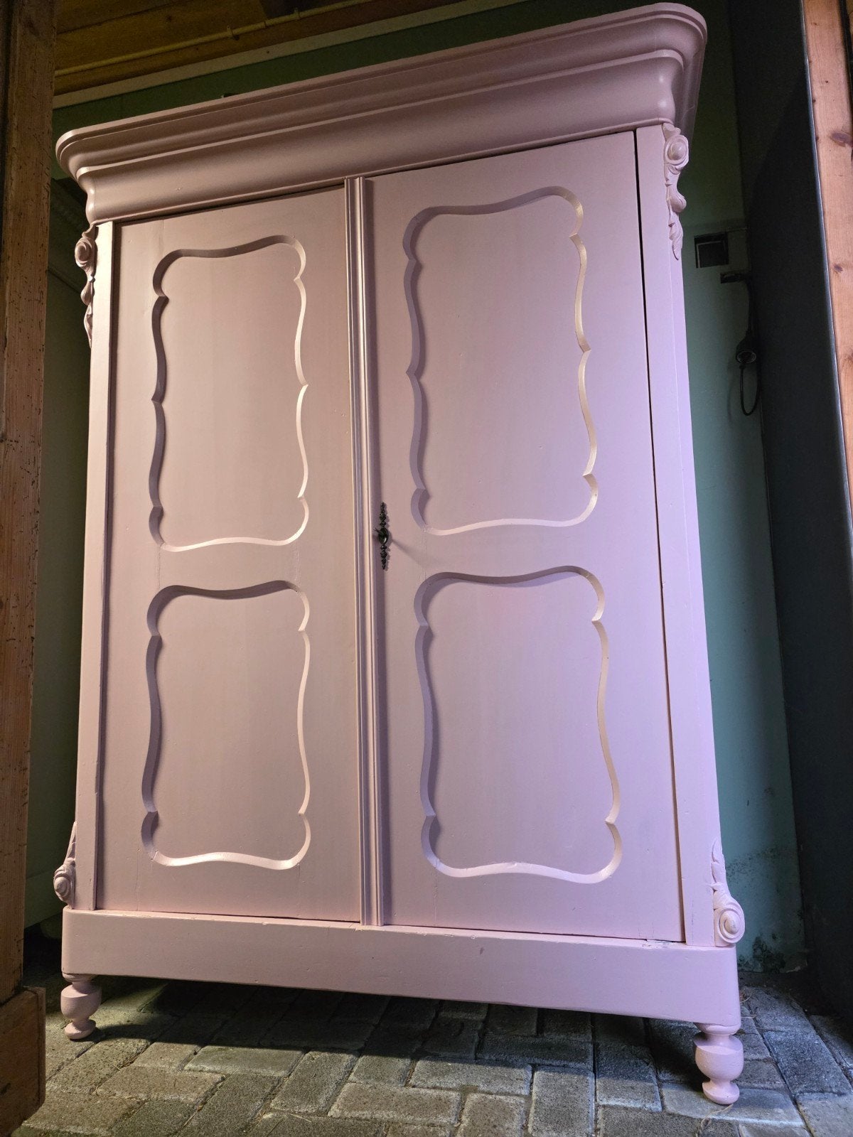 Zacht roze demontabele biedermeier meidenkast kledingkast, Antiek en Kunst, Ophalen of Verzenden