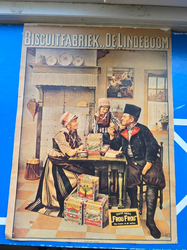 Mooie reclame plaat van van Biscuitfabriek de Lindeboom, Ophalen of Verzenden