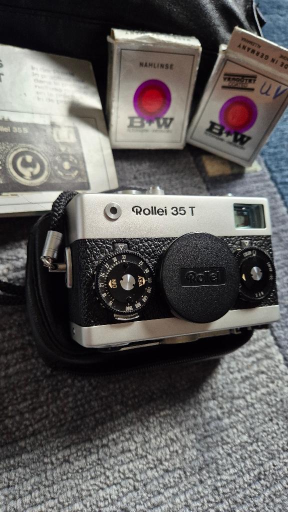 Rollei 35T – Leren case + UV & macro filters + flitser, Ophalen of Verzenden, Gebruikt, Compact, Overige Merken