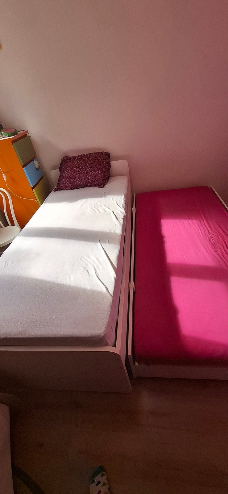 Uitschuifbed 90x200 met opberglades, Ophalen, Gebruikt, 90 cm, Eenpersoons