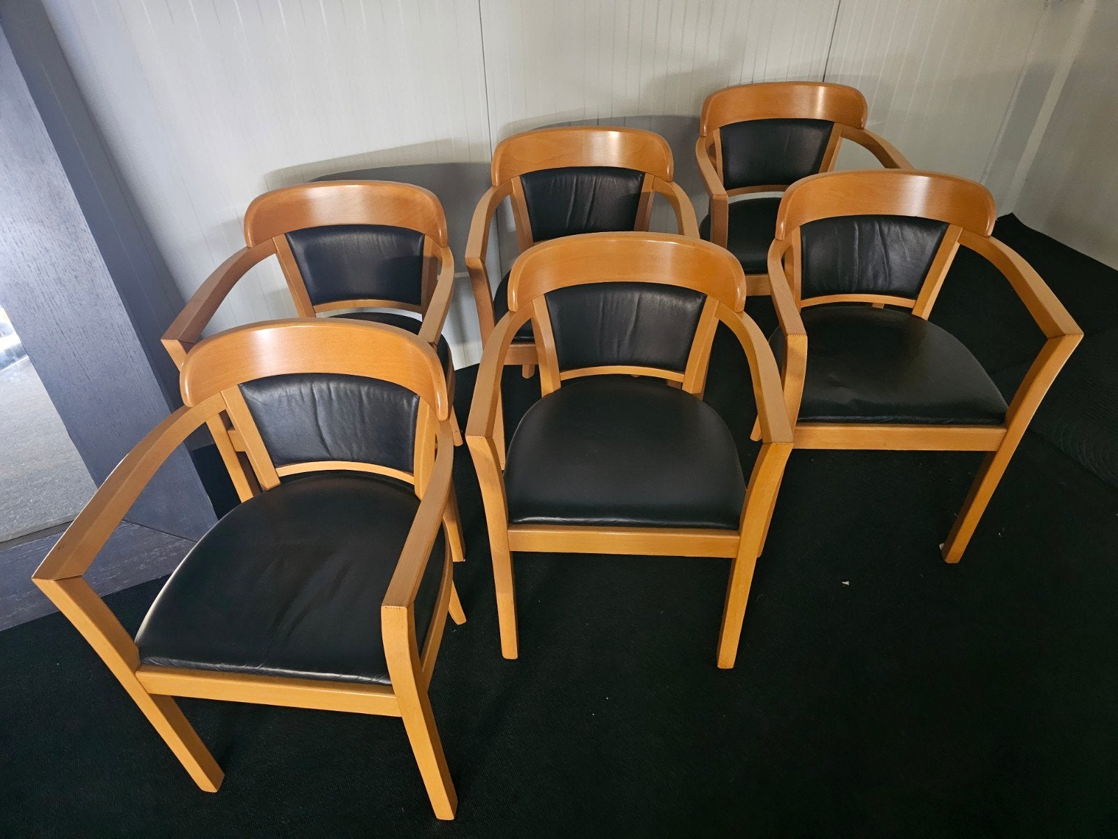 6 echt leren vintage stoelen, Ophalen, Gebruikt, Blauw, Vintage