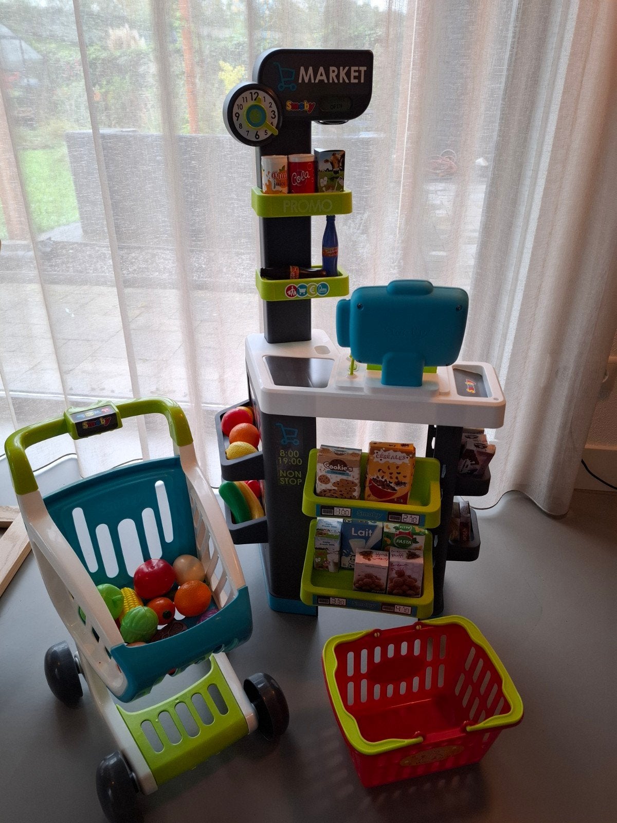 Smoby Supermarkt + Winkelwagen, mandje, Kassa, boodschappen, Ophalen, Gebruikt, Jongen of Meisje
