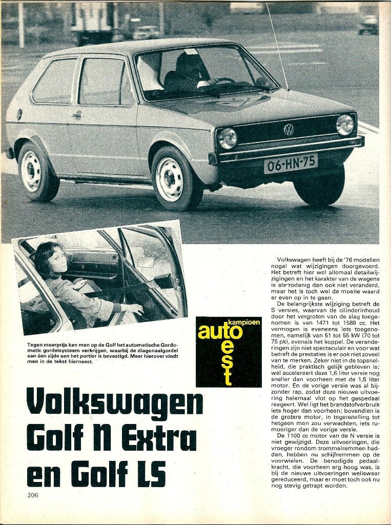 Autokampioen Dubbeltest VW Golf N Extra en Golf LS 1976, Ophalen of Verzenden, Gelezen, Volkswagen