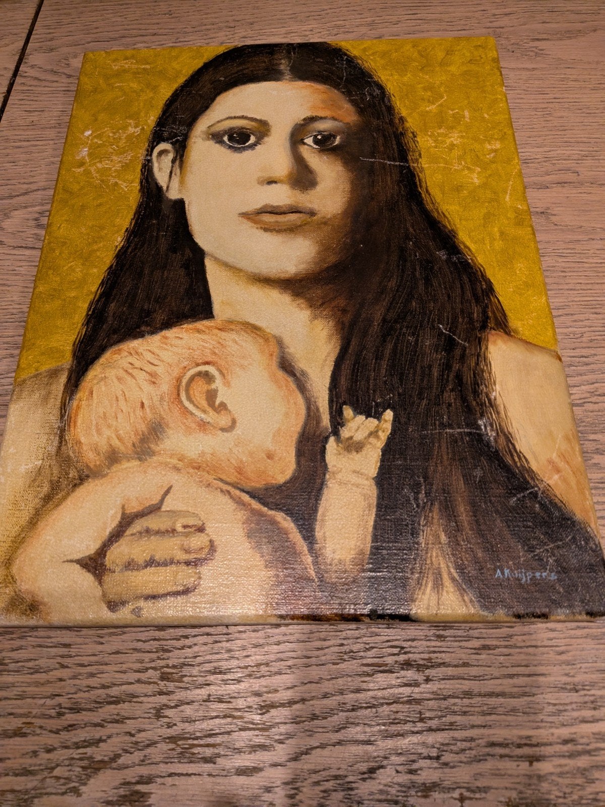 Olieverfschilderij Moeder en Kind - A. Kuijpers, Ophalen of Verzenden