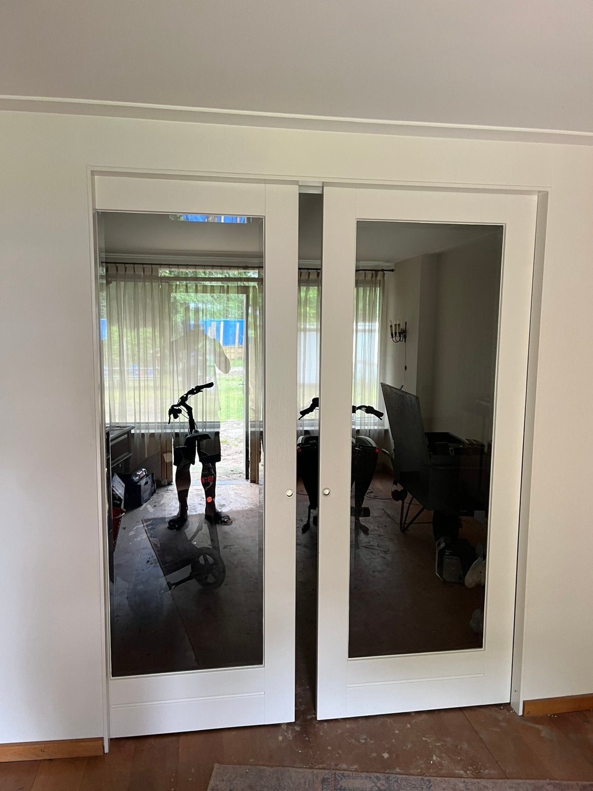 Set van 2 Schuifdeuren met Glas - Binnendeuren, Gebruikt, 80 tot 100 cm, 215 cm of meer, Binnendeur