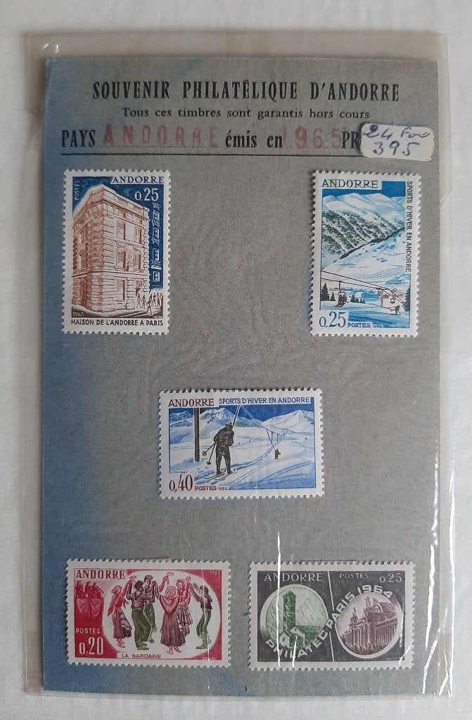 5 Postzegels Andorra 1965 op kaartje Postfris, Ophalen, Overige landen, Postfris