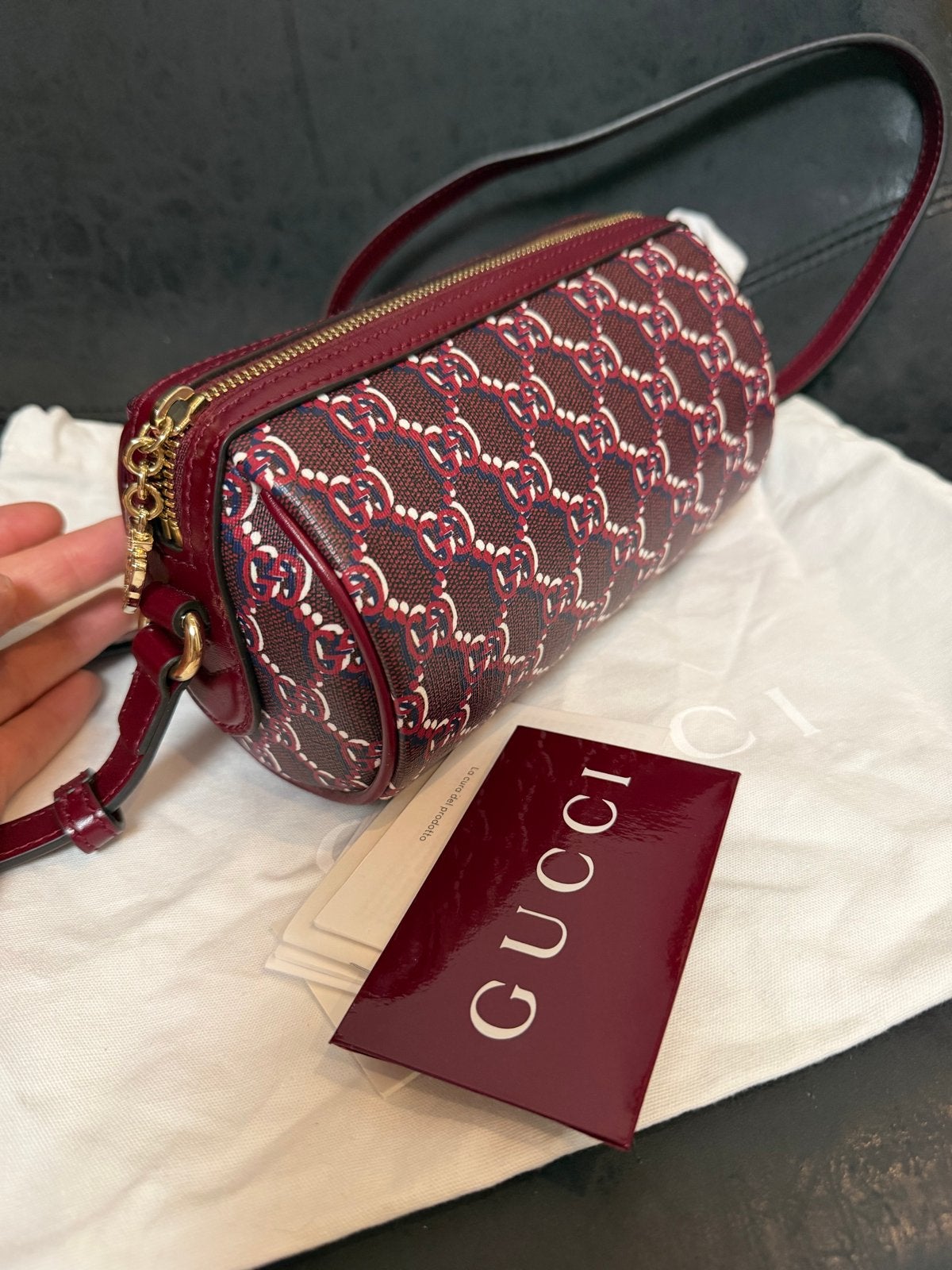 Gucci Ophidia GG Supreme Mini Schoudertas Rood, Ophalen of Verzenden, Zo goed als nieuw, Rood, Schoudertasje