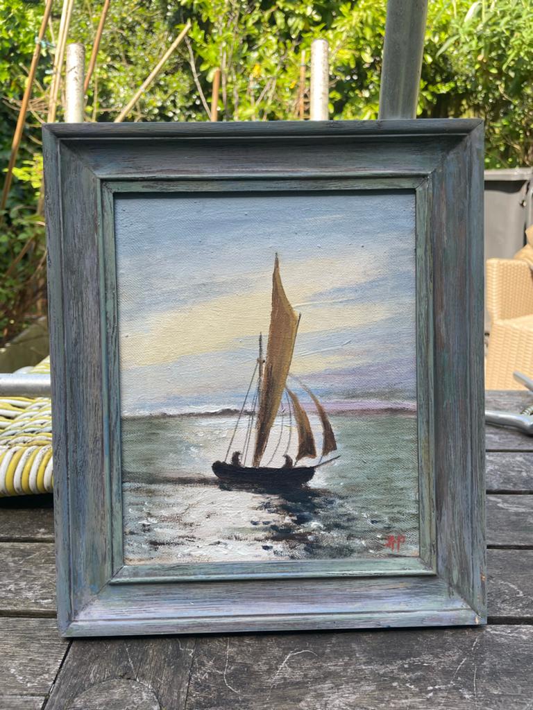 Schilderijtje met zeilboot, Ophalen of Verzenden