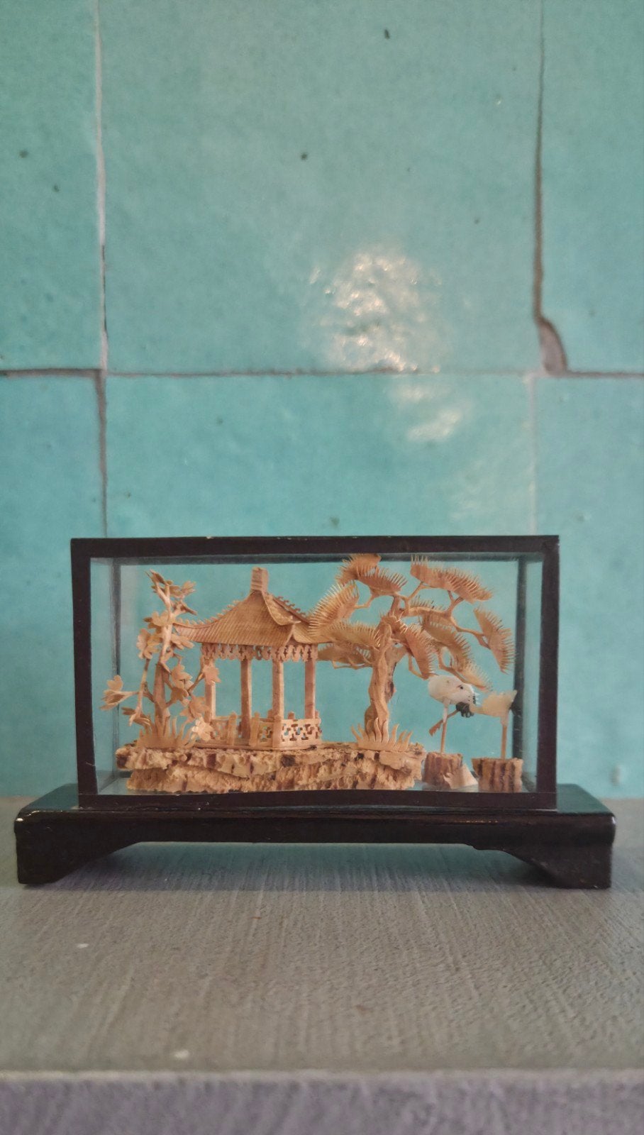 Vintage Chinees kurk diorama met kraanvogels, Ophalen of Verzenden