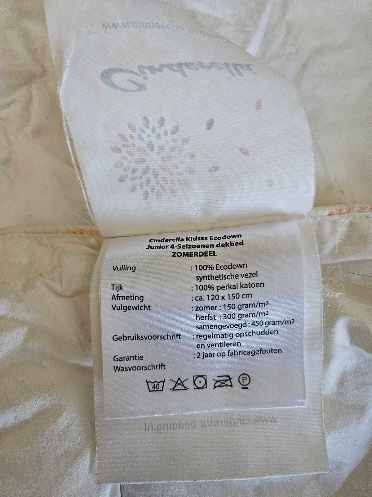 Cinderella junior 120 x 150 ecodown 4 seizoenendekbed, Ophalen of Verzenden, Wit, Jongetje of Meisje, Deken of Dekbed
