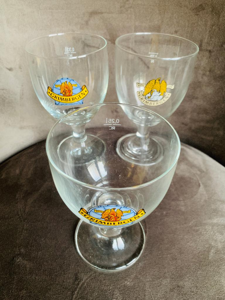 3 Grimbergen Bierglazen bierglas bier glas verschillend, Verzamelen, Ophalen of Verzenden, Zo goed als nieuw, Glas of Glazen, Overige merken