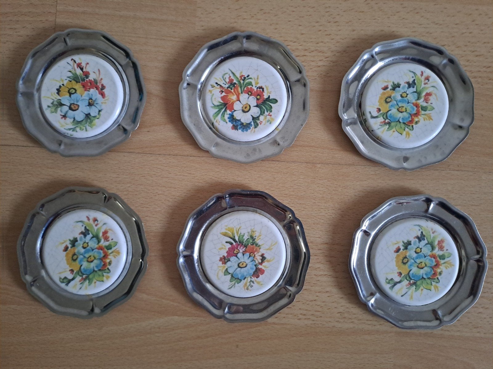 Set van 6 vintage onderzetters met bloem motiefmotief, Antiek en Kunst, Ophalen of Verzenden