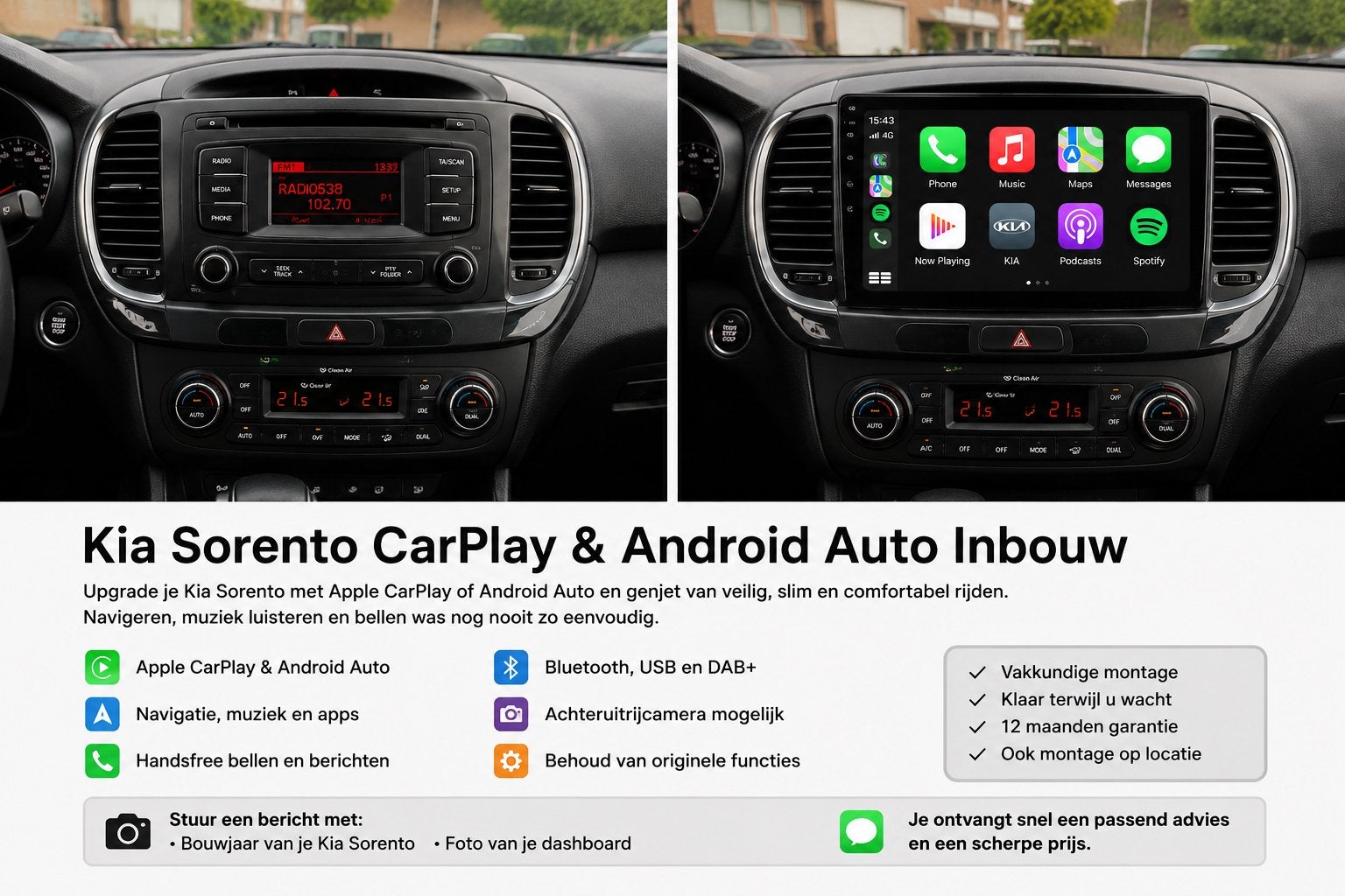 Kia Sorento CarPlay & Android Auto Inbouw, Ophalen, Nieuw