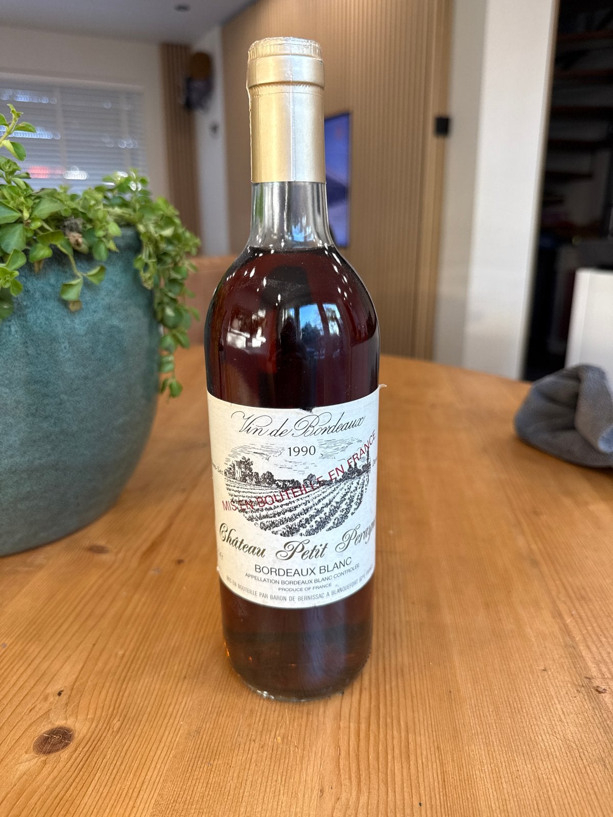 Château Petit Perrey Bordeaux Blanc 1990, Verzamelen, Wijnen, Ophalen, Gebruikt, Frankrijk, Witte wijn