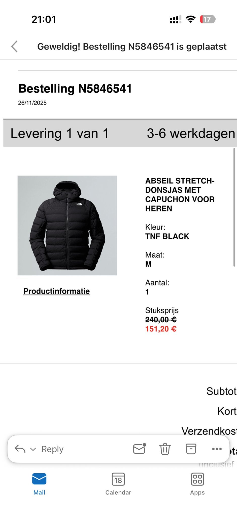 Brand new The North Face down jacket, Ophalen of Verzenden