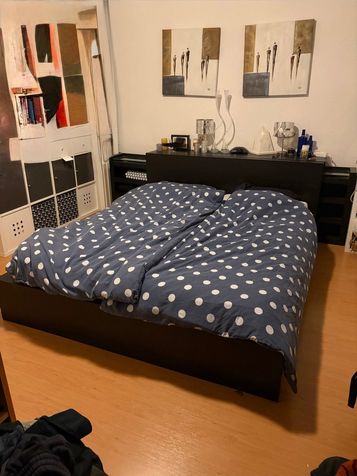Twee persoons ikea bed met twee elektrische lattenbodems, Ophalen, Zwart, Tweepersoons, 200 cm